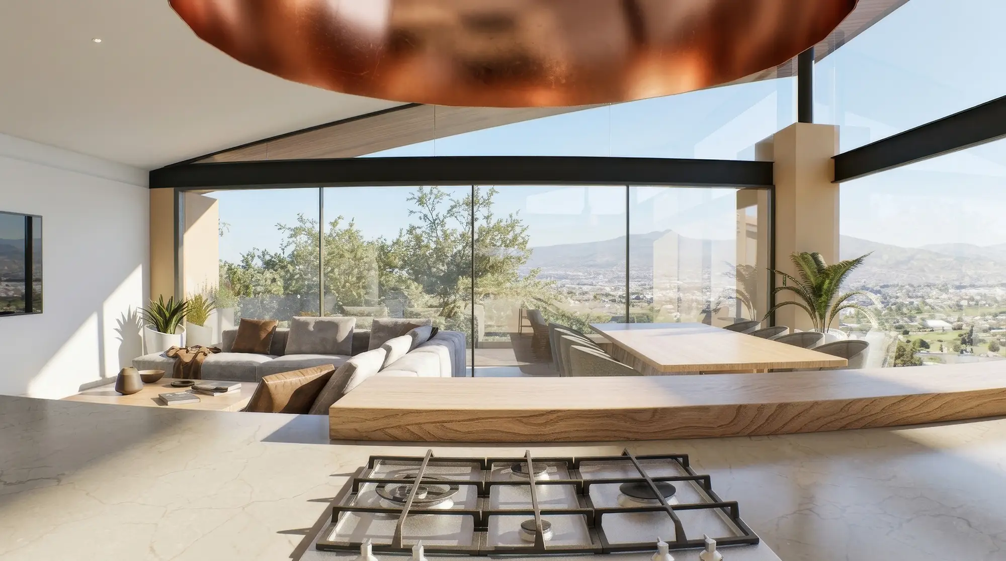 Fachada de una residencia contemporánea con jardín